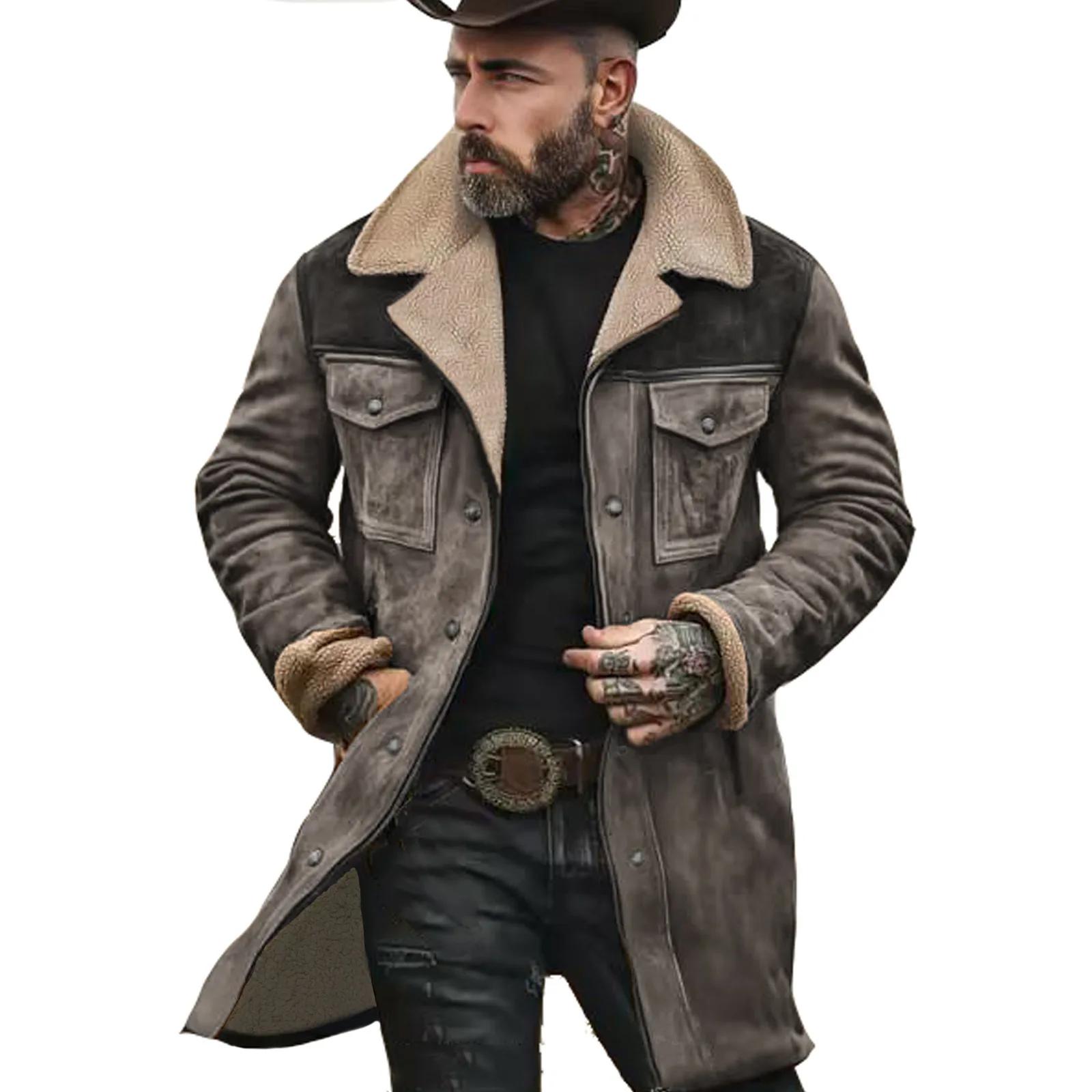 2025 automne et hiver hommes manteau en daim couleur correspondant veste multi-poches manteau à glis