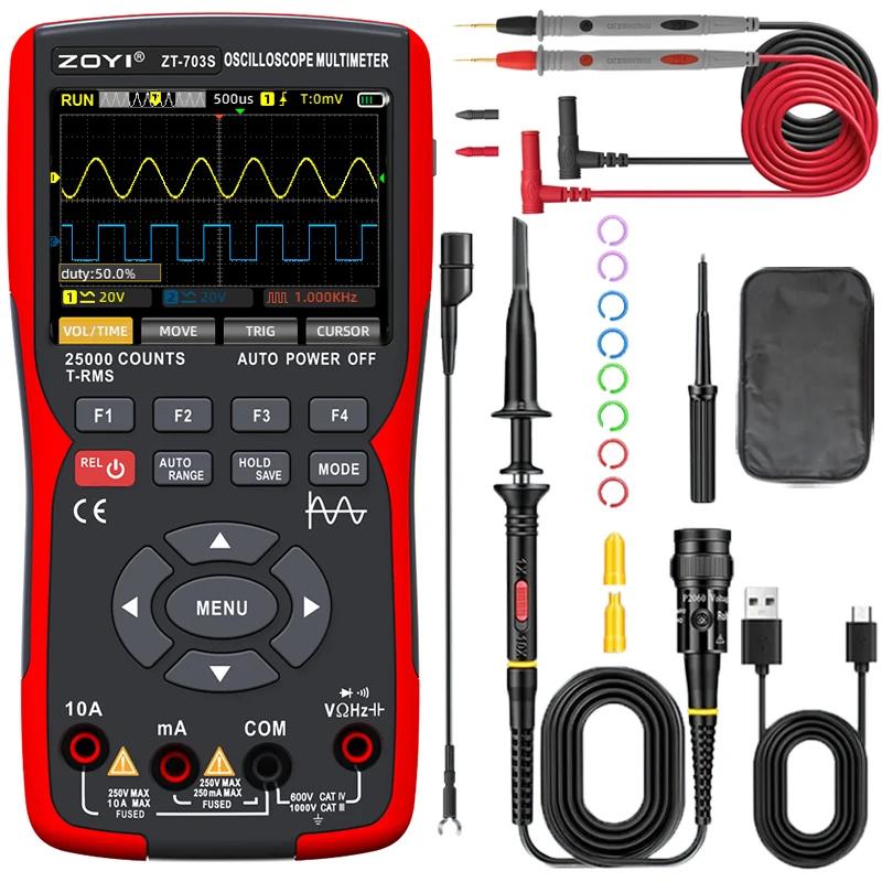 ZOYI ZT-703S multimètre oscilloscope 3 en 1 avec écran IPS de 3,5 pouces, 25000 points, bande passan
