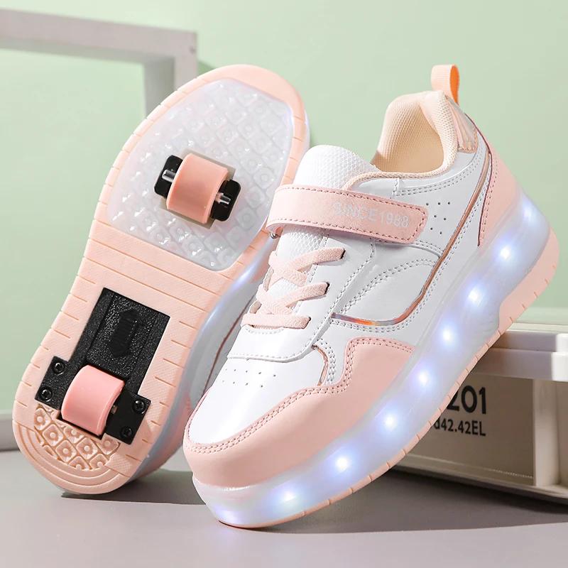 Rose mode filles garçons lumière LED patins à roulettes chaussures pour enfants enfants baskets avec