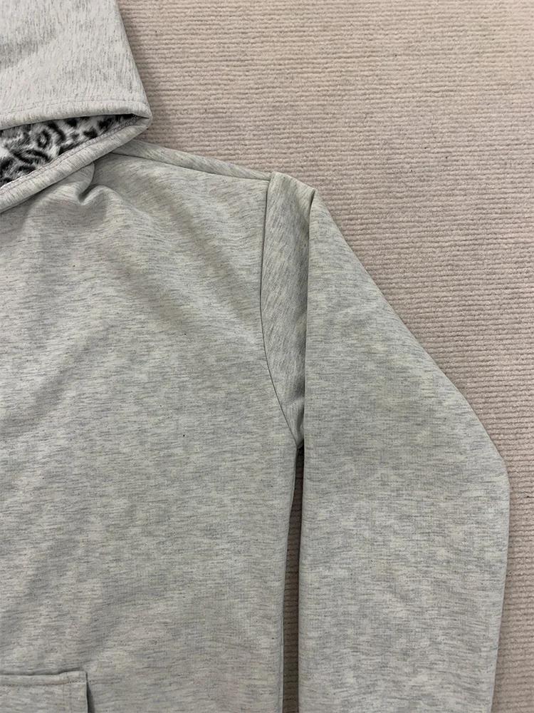 Automne/hiver léopard gris Double face sweat à capuche avec fermeture éclair hommes décontracté haut