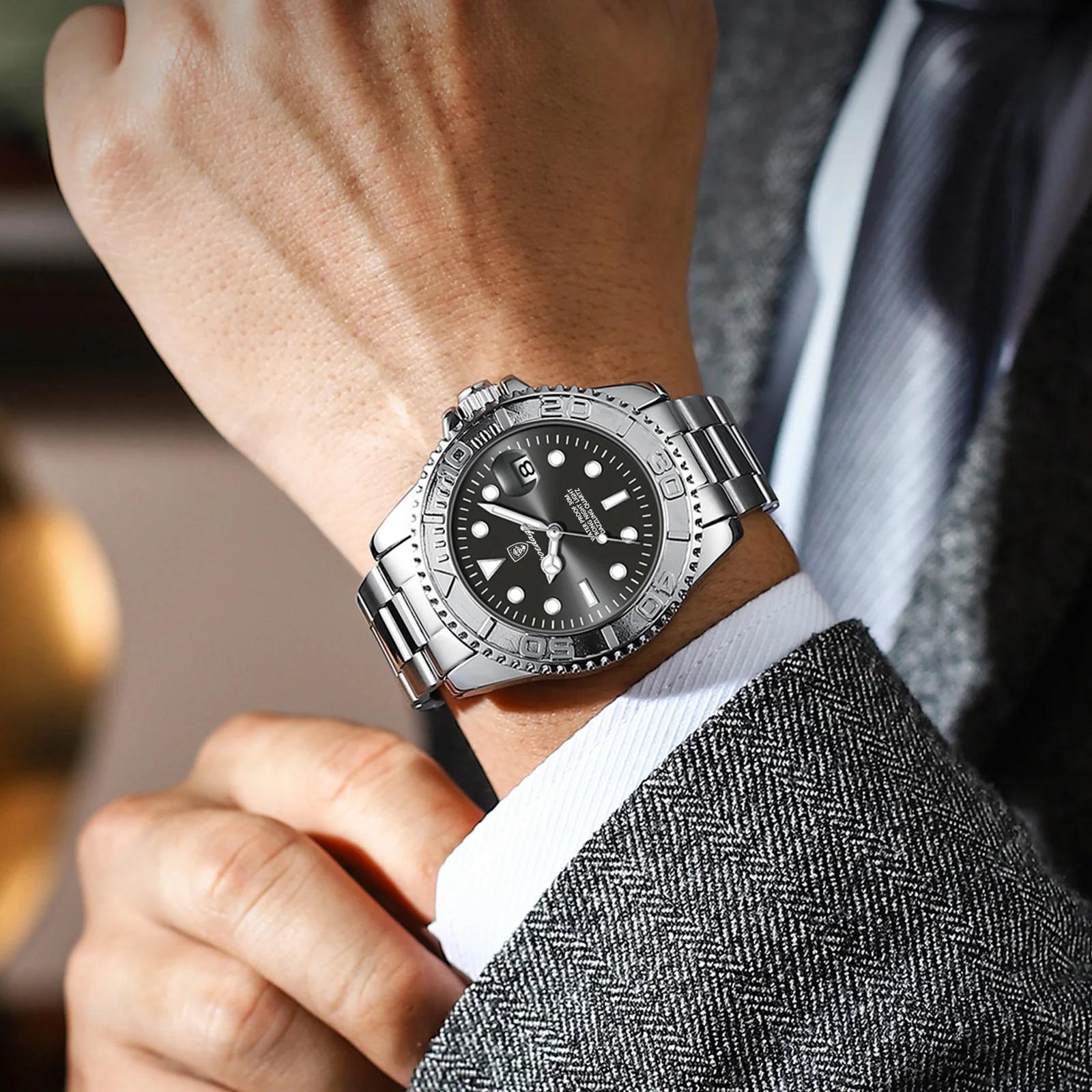 POEDAGAR haut de gamme homme montre étanche lumineux Date hommes montre en acier inoxydable mâle hor