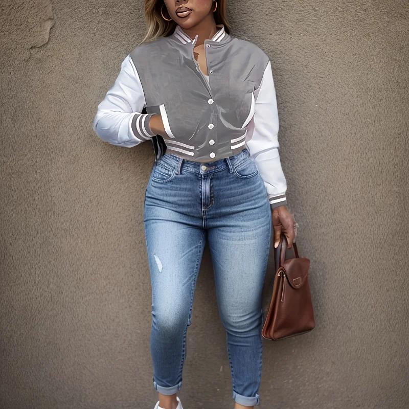 Veste de baseball à simple boutonnage pour femmes, veste assortie, européen et N, document, printemp