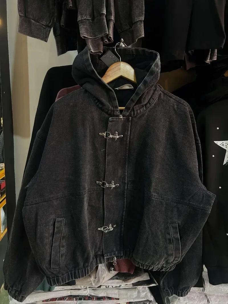 Sweat à capuche oversize Y2K style américain punk hip-hop avec boutons métalliques pour homme, tenda