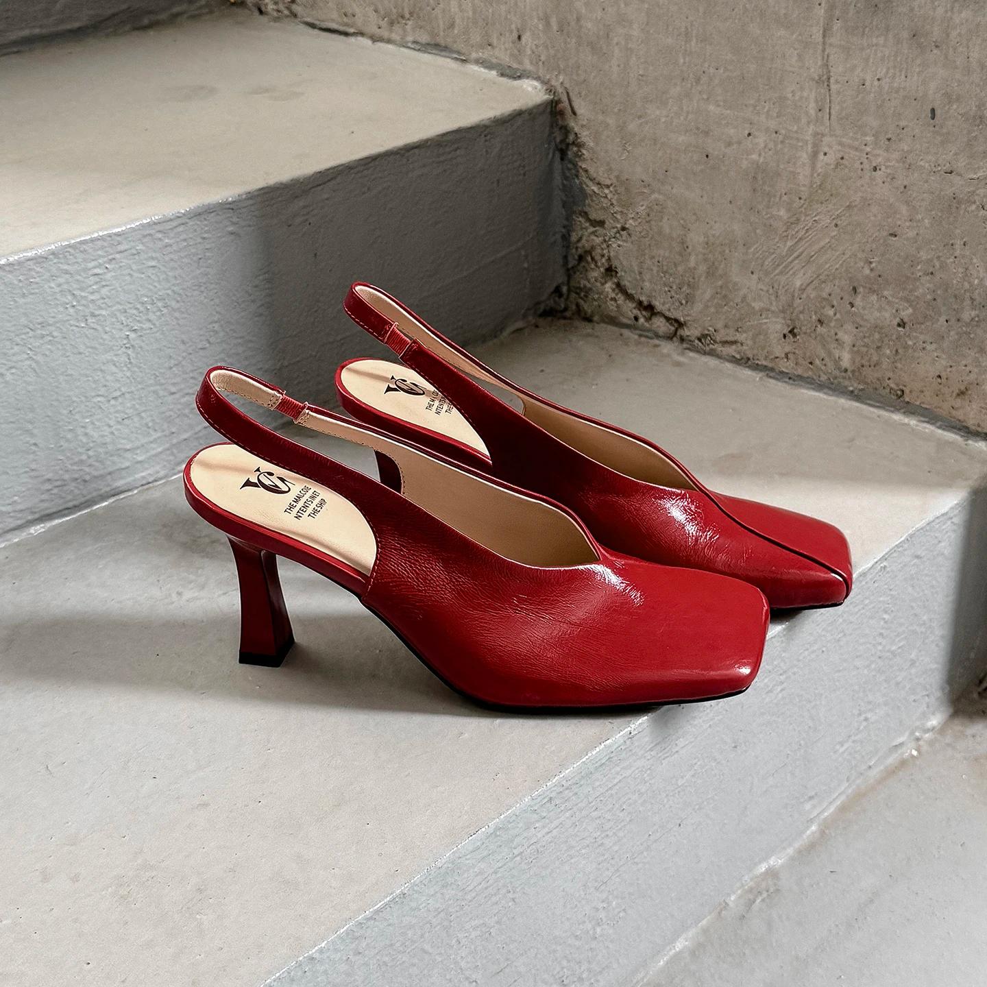 QUTAA 2026 Nouveauté Mode Escarpins Femme en Cuir Véritable Talons Hauts Bout Carré Sexy Rétro Sling