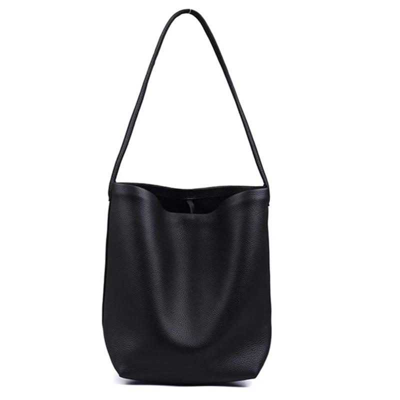 Sac à main en cuir véritable pour femme, couleur unie, minimaliste, sac à bandoulière, sac seau