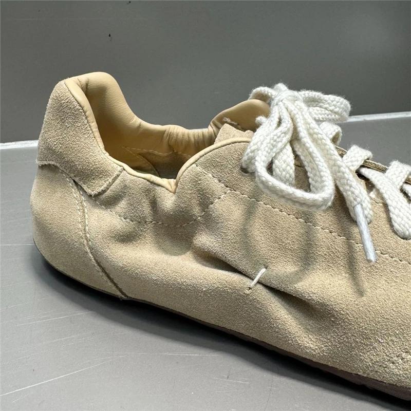 NORAZORA Ins HOT Chaussures plates en cuir de vachette pour femmes, baskets à lacets, couleur unie, 