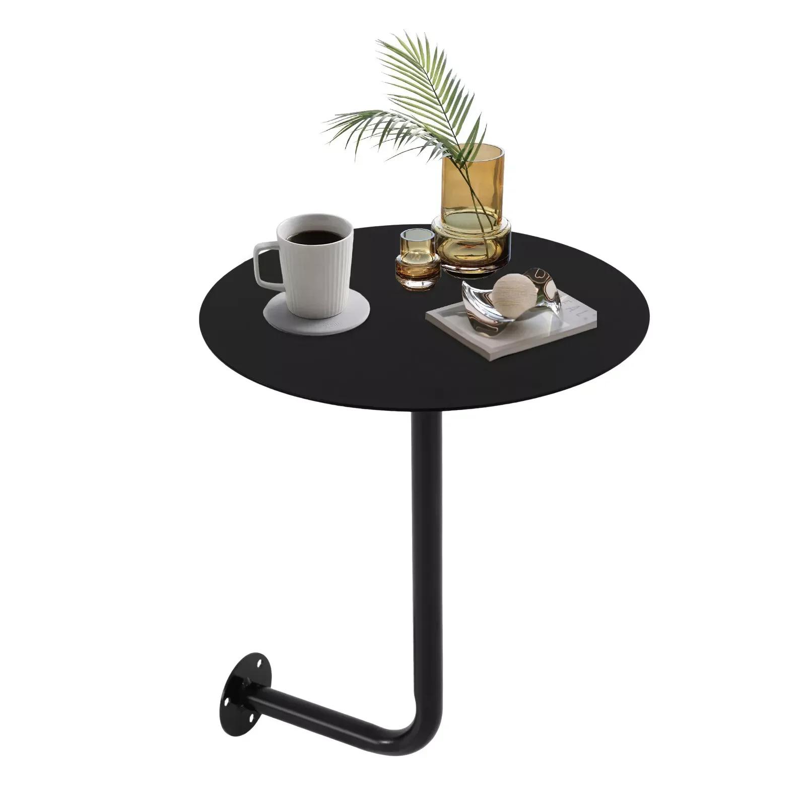 Table de bar ronde noire en forme de L fixée au mur, table peu encombrante, idéale pour l'utilisatio