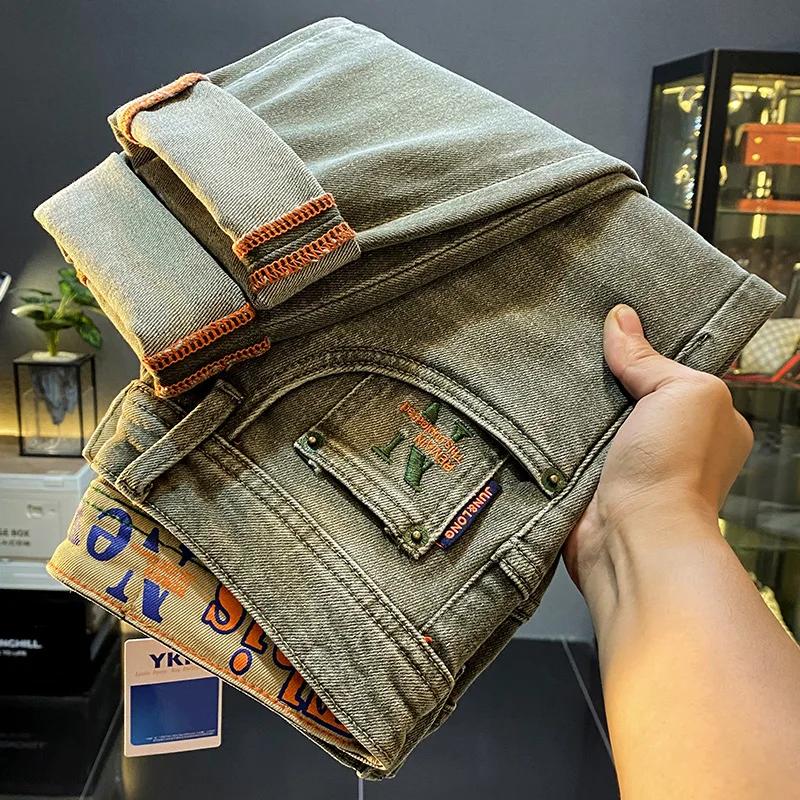 DistMurcia-Jean vert vintage pour homme, pantalon slim décontracté, nouvelle mode printemps et autom