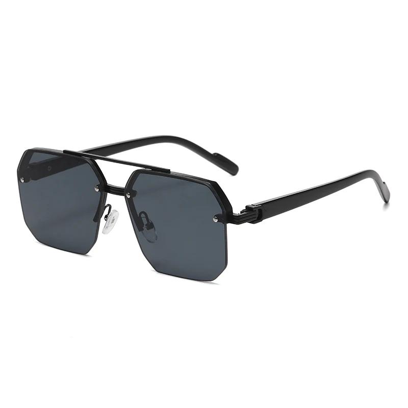 Lunettes de soleil carrées en métal pour hommes, demi-monture, ongles de riz, tendance décontractée,