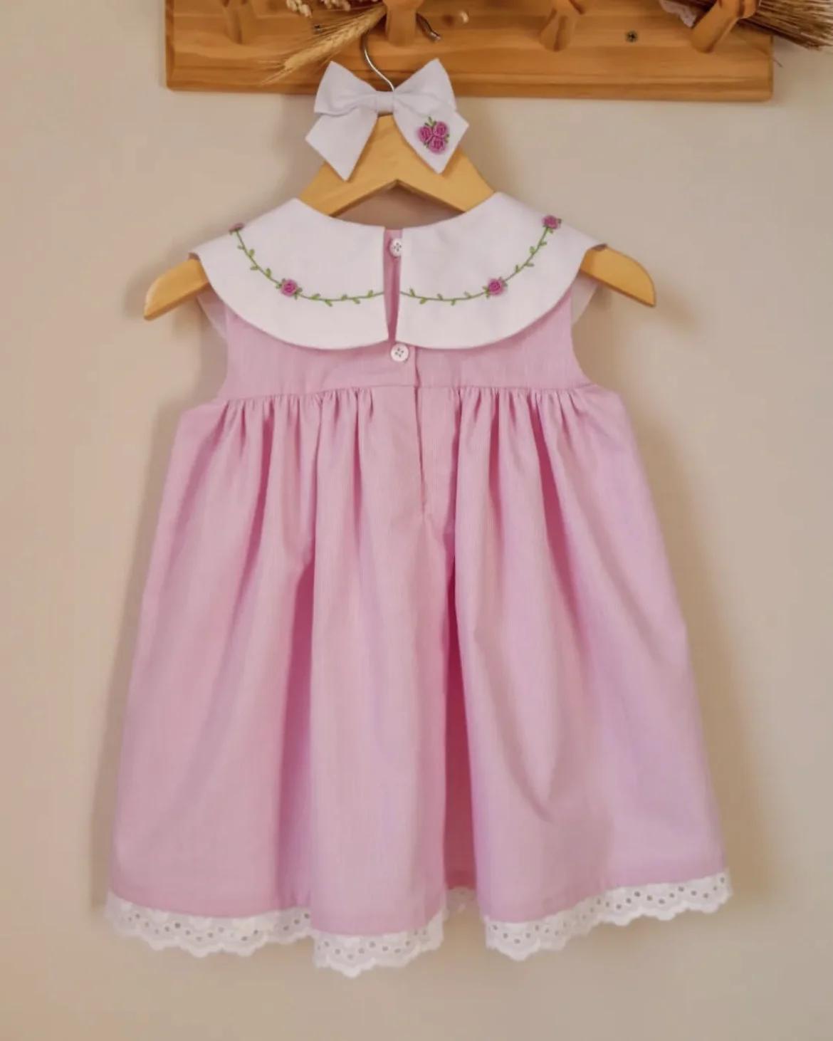 Robe d'été pour bébé fille de 0 à 12 ans, motif floral brodé à la main, rose, Vintage, princesse, po