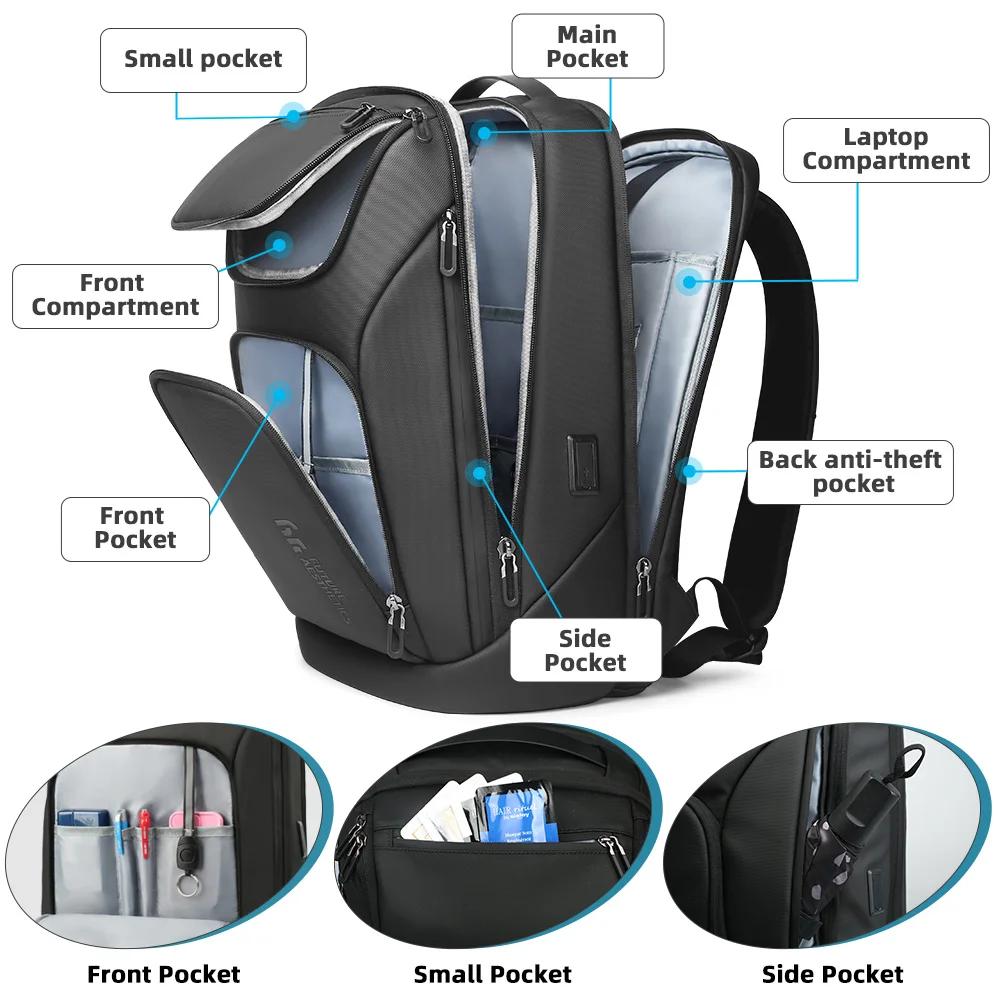 Sacs à dos d'affaires HK pour hommes, sac multifonctionnel pour ordinateur portable de 17.3 pouces, 