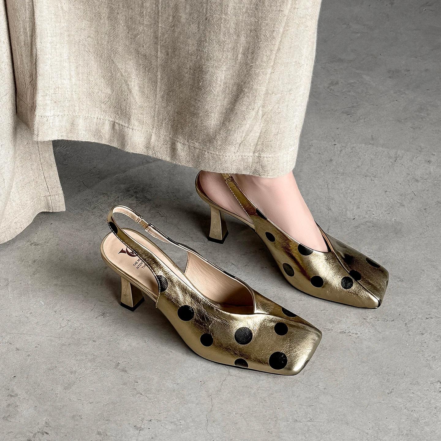 QUTAA 2026 Nouveauté Mode Escarpins Femme en Cuir Véritable Talons Hauts Bout Carré Sexy Rétro Sling