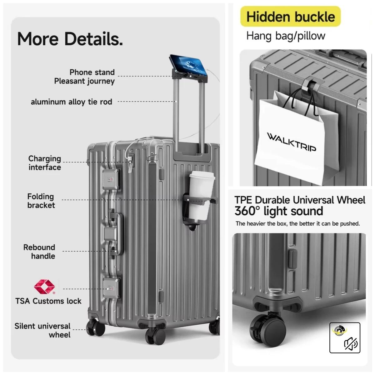 Valise de grande capacité avec cadre en aluminium, serrure TSA, matériau PC de haute qualité, valise