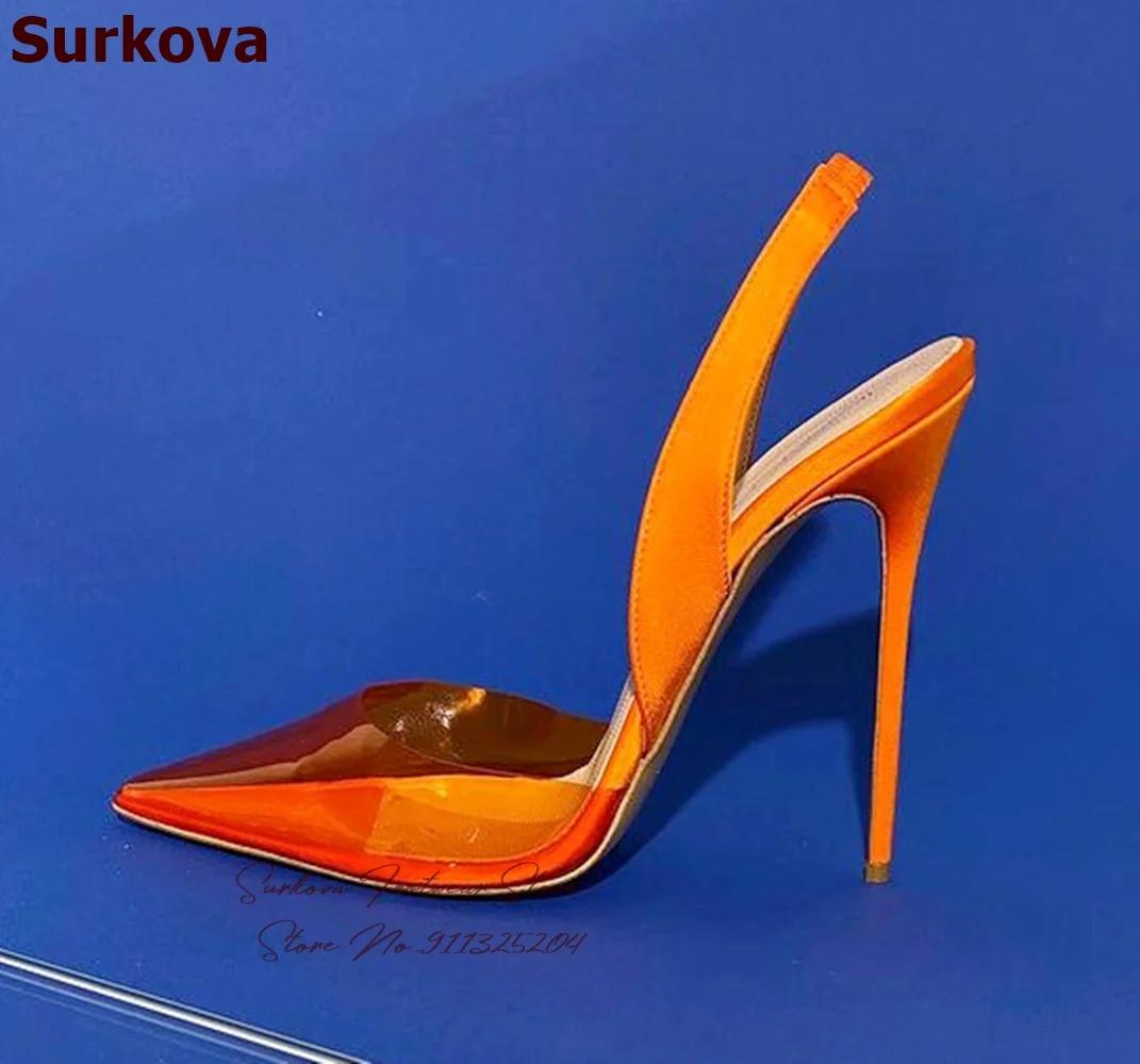 Surkova-Escarpins à talons hauts en PVC transparent, orange, vert, satin grillé, escarpins de mariag