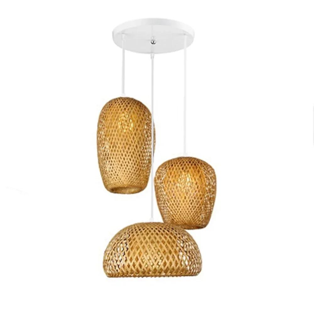 Classique 3 pièces lampes suspendues bambouo en bois E27 lustres éclairage plafonniers salon chambre