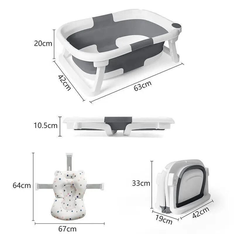 Baignoire pliable pour bébé avec capteur de température et coussin doux, en PP+TPR non toxique, bass