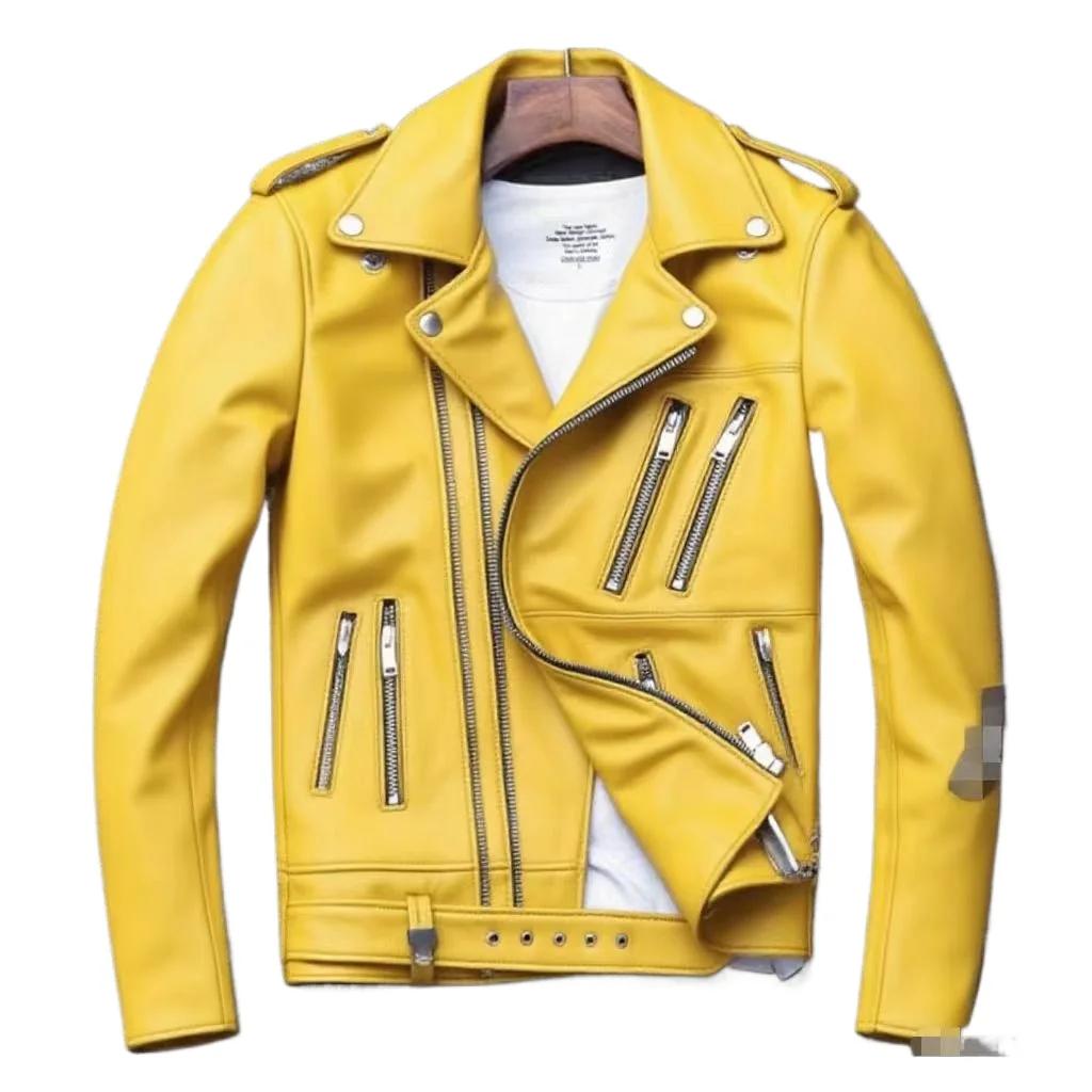 Veste en cuir PU surdimensionnée pour homme, style polo, avec plusieurs fermetures éclair, pour l'au