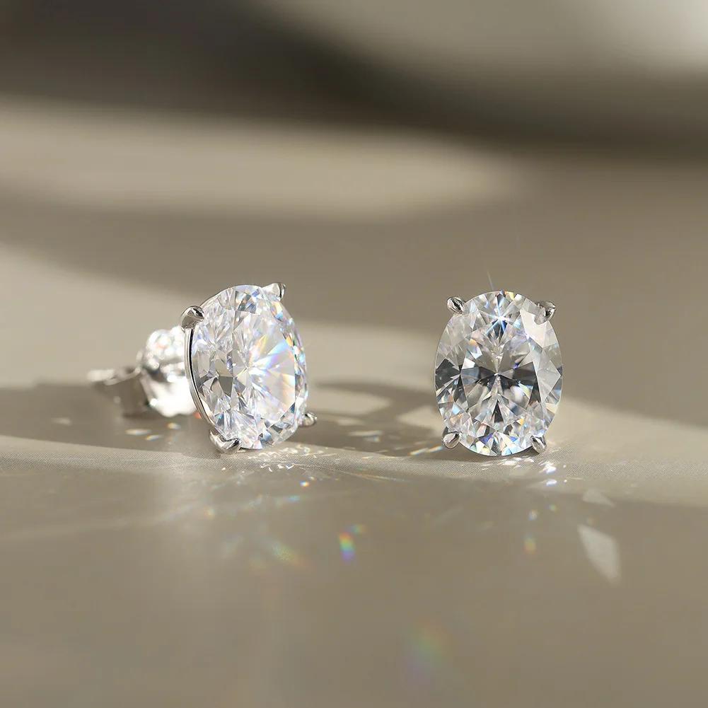 Boucles d'oreilles ovales en Moissanite pour femmes, 0,5-3 ct, avec certificat, Test de diamant réus