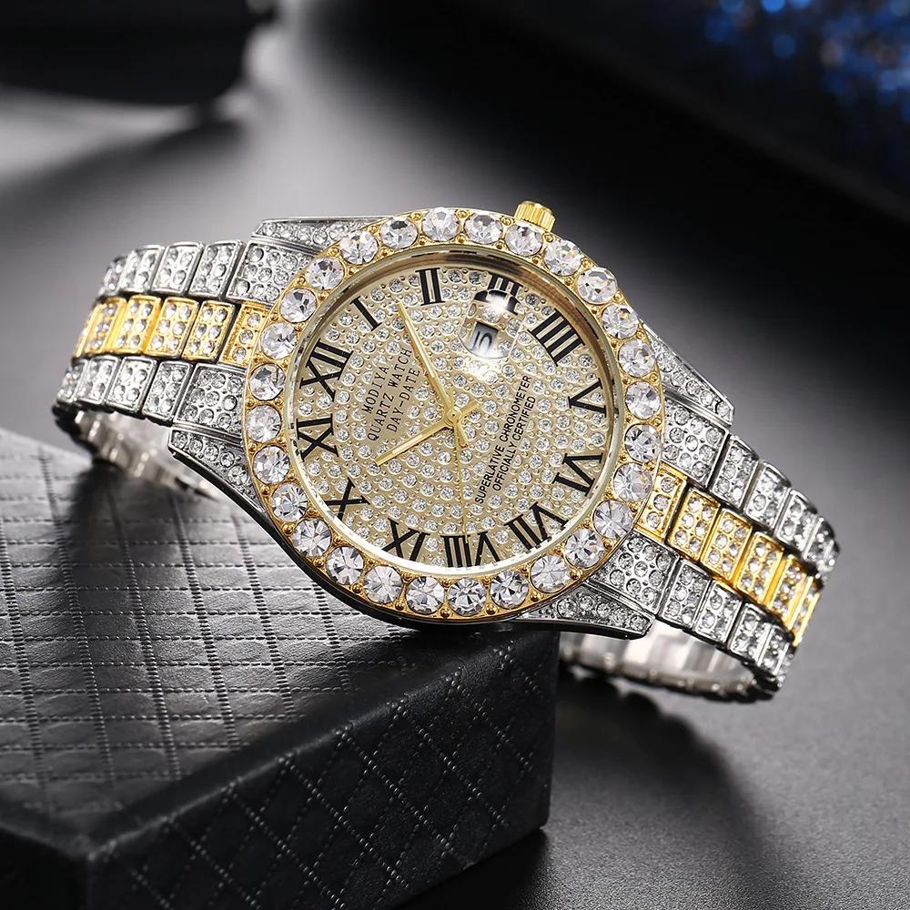 Montre à quartz avec bracelet en acier doré pour homme, échelle romaine, biscuits, calendrier, montr