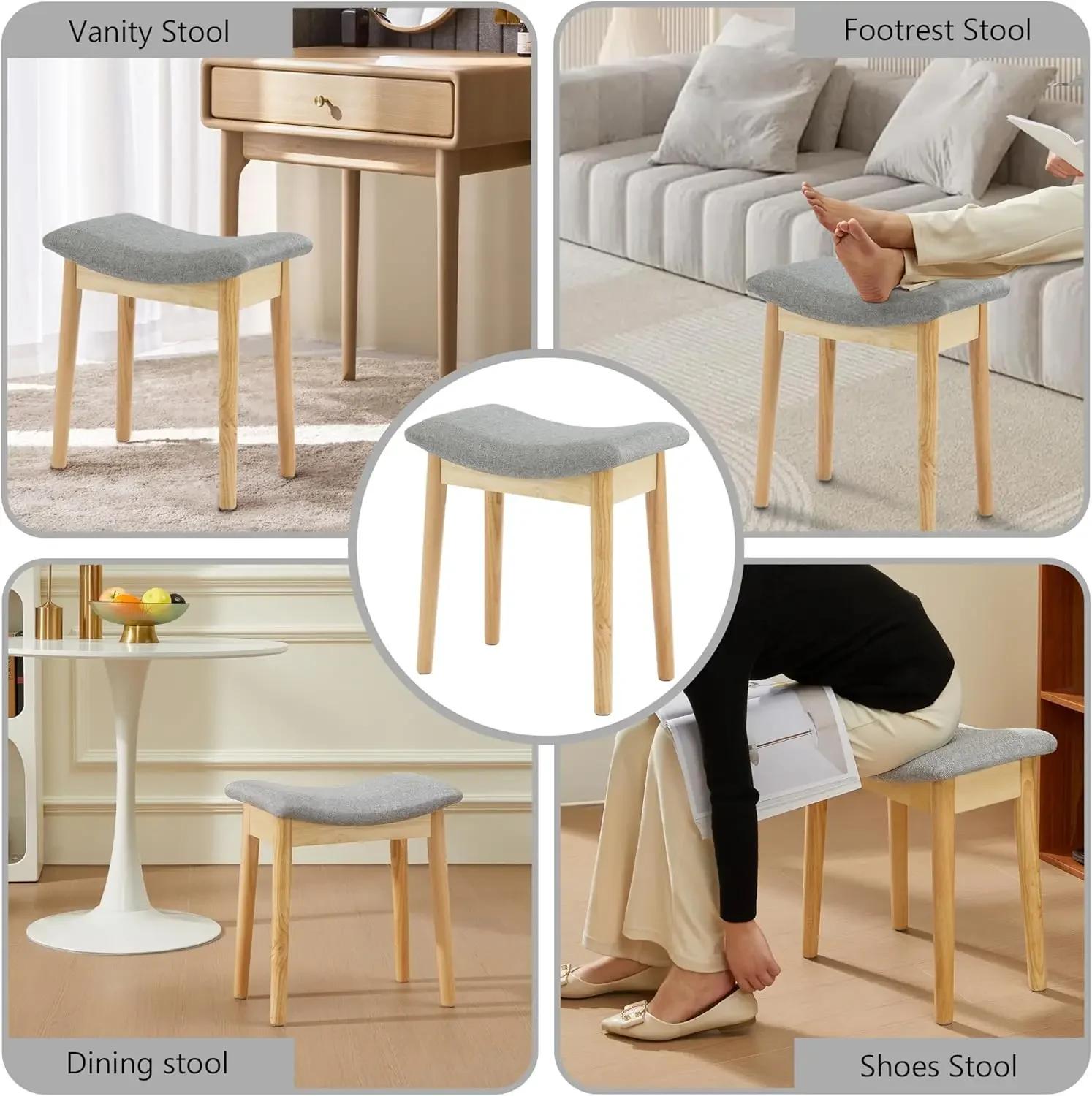 Tabouret de vanité, coussin de selle, tabouret ottoman avec pieds en bois massif, banc de piano mode