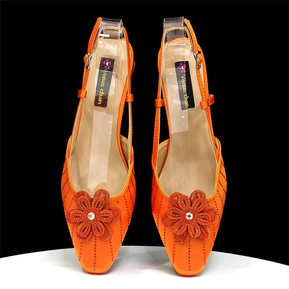 Venus Chan Ensemble de pochette élégante à talons orange et strass pour femme - Parfait pour les fêt