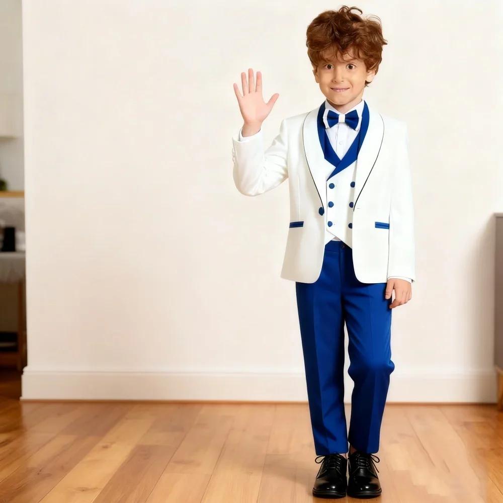 Ensemble de smoking classique blanc et bleu roi pour garçons de 3 à 14 ans – Costume de communion av