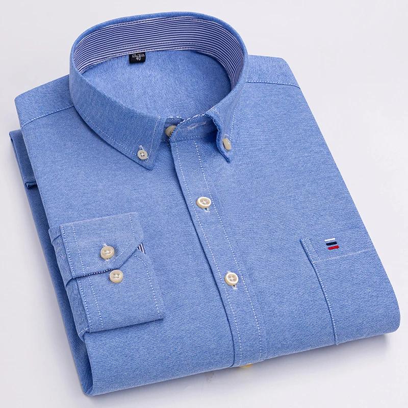 Chemise à manches longues pour hommes, 100% coton, à carreaux, Oxford, décontractée, couleur unie, i