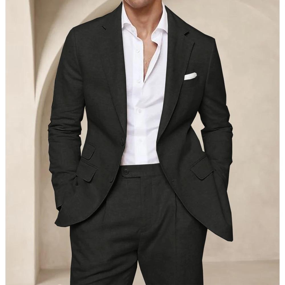 Costume deux pièces en lin pour hommes, Cool, respirant, élégant, mode, Design Slim, robe de mariée,