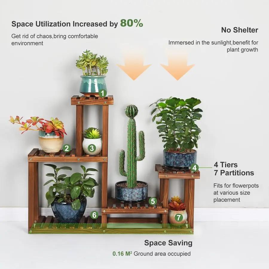 Support pour plantes en bois de pin, intérieur et extérieur, étagère à fleurs multicouche, support p