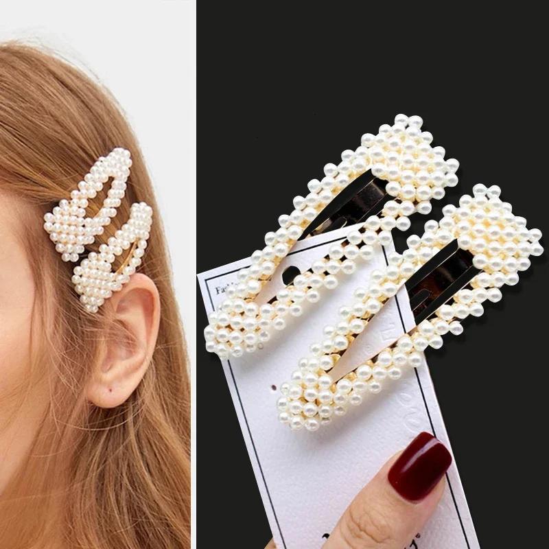 1 ensemble de pinces à cheveux en perles faites à la main pour femmes, Barrettes à fleurs géométriqu