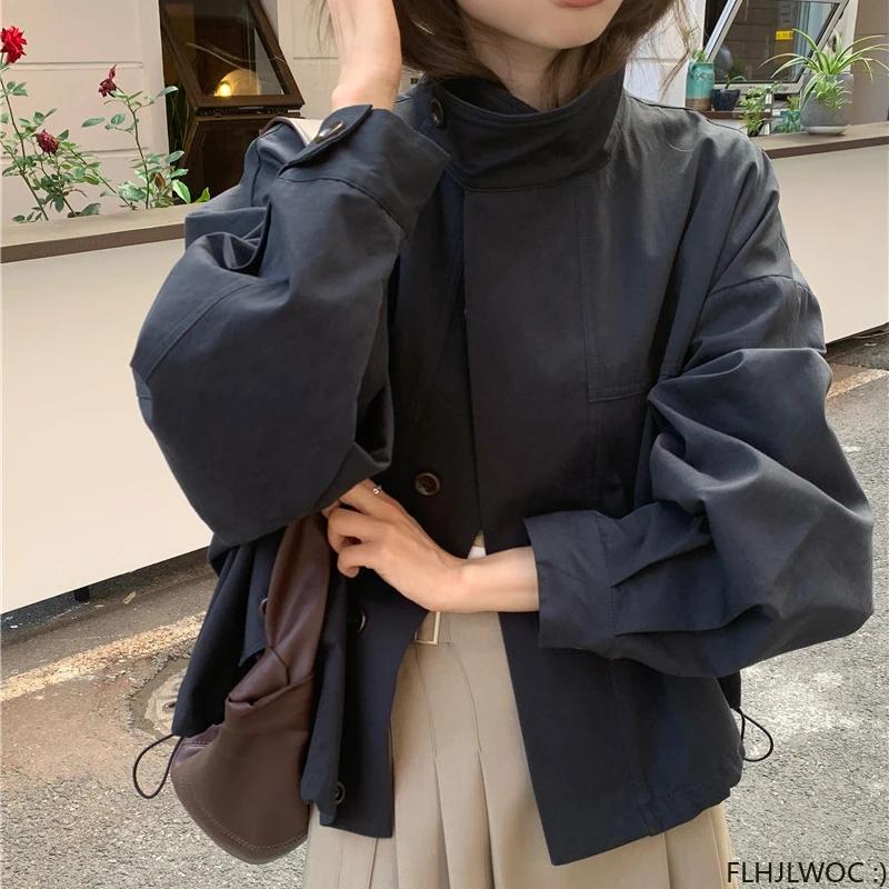 Coupe-vent en coton mélangé à manches longues pour femmes, vêtements courts coréens, vêtements décon