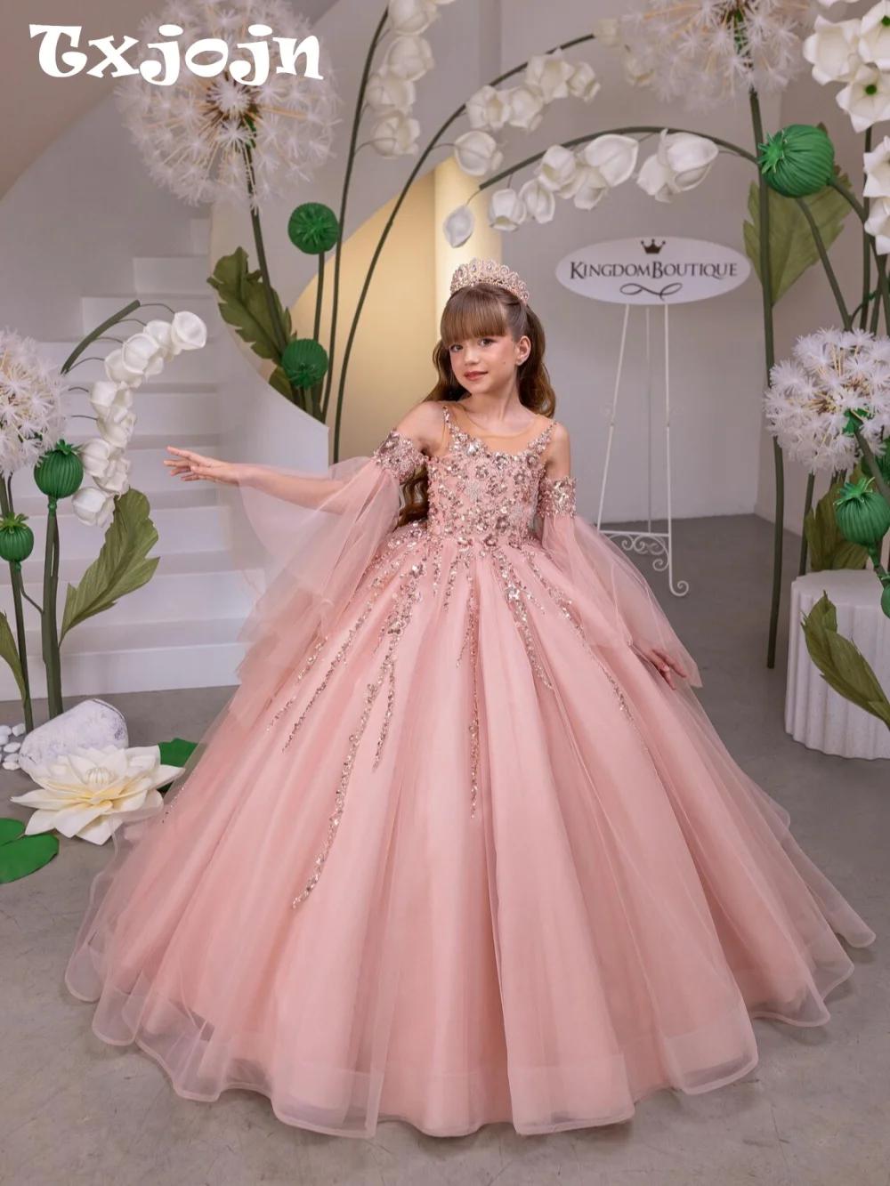 Robes de demoiselles d'honneur roses pour mariage, robe de princesse luxueuse et bouffante à épaules