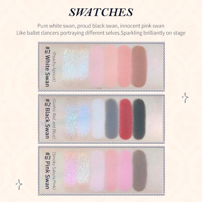 Palette de maquillage Flower Knows Swan Ballet Series Six couleurs, fini mat délicat, brillance scin