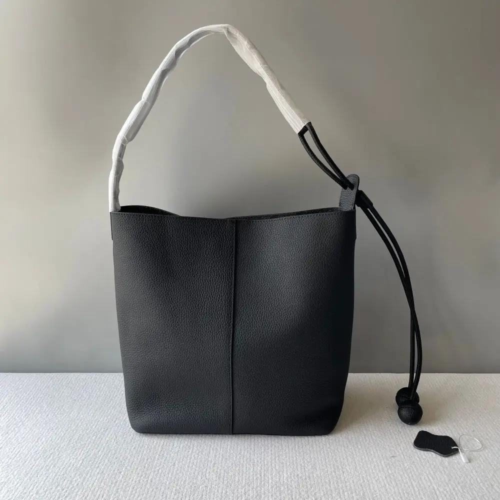 Sac seau en cuir de vachette première couche, style décontracté haut de gamme, sac à main en cuir vé