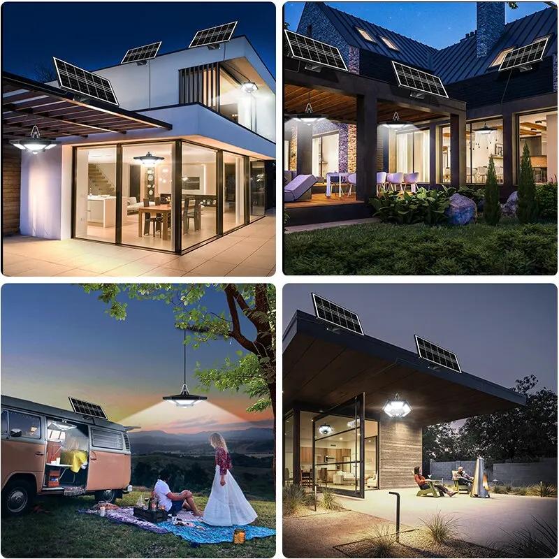 Lampe solaire suspendue avec télécommande, 180 LED, 1000lm, luminaire d'intérieur et d'extérieur, id