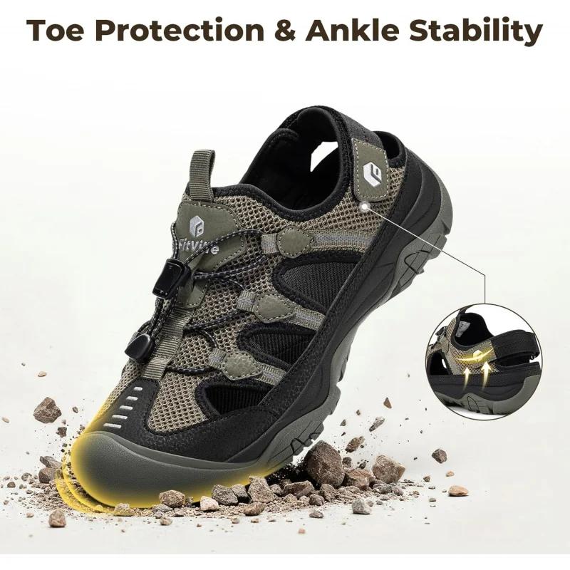 FitVille Sandales pour hommes à largeur large, à bout fermé, pour la randonnée et la natation, avec 