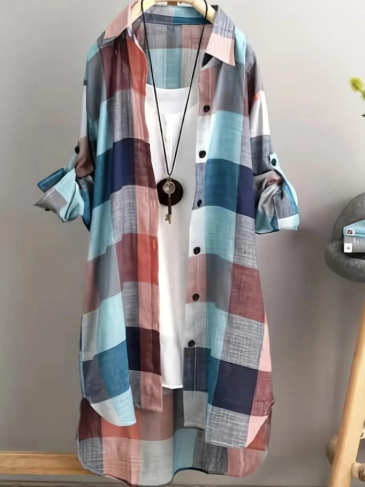 Chemisiers pour femmes grande taille 2025 nouvelle chemise ample à carreaux à rayures Vintage léger 