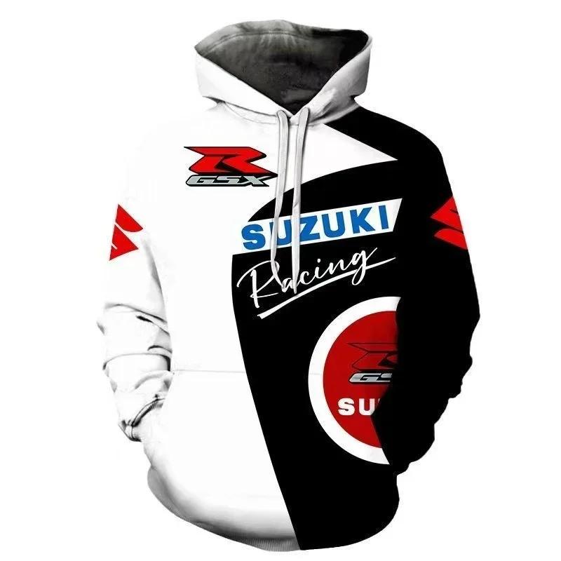 Sweat-shirt à capuche avec logo Suzuki R imprimé en 3D pour hommes conçu pour la course d'endurance 