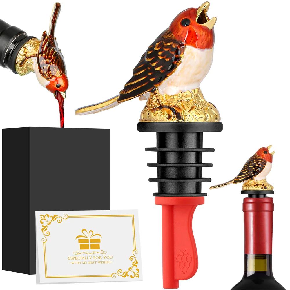 Décor d'oiseau coloré 2 en 1, verseur et bouchon de bouteille de vin, bouchon de bouteille d'animal 