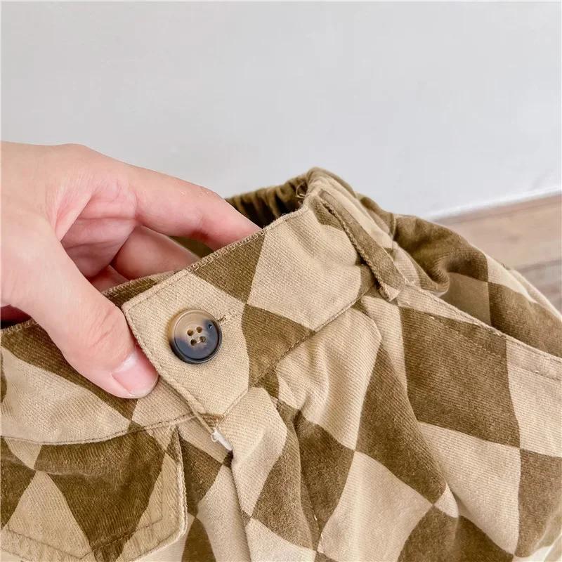 Pantalons Harem en coton lavé pour enfants de 1 à 7 ans, design à carreaux vintage, tendance japonai