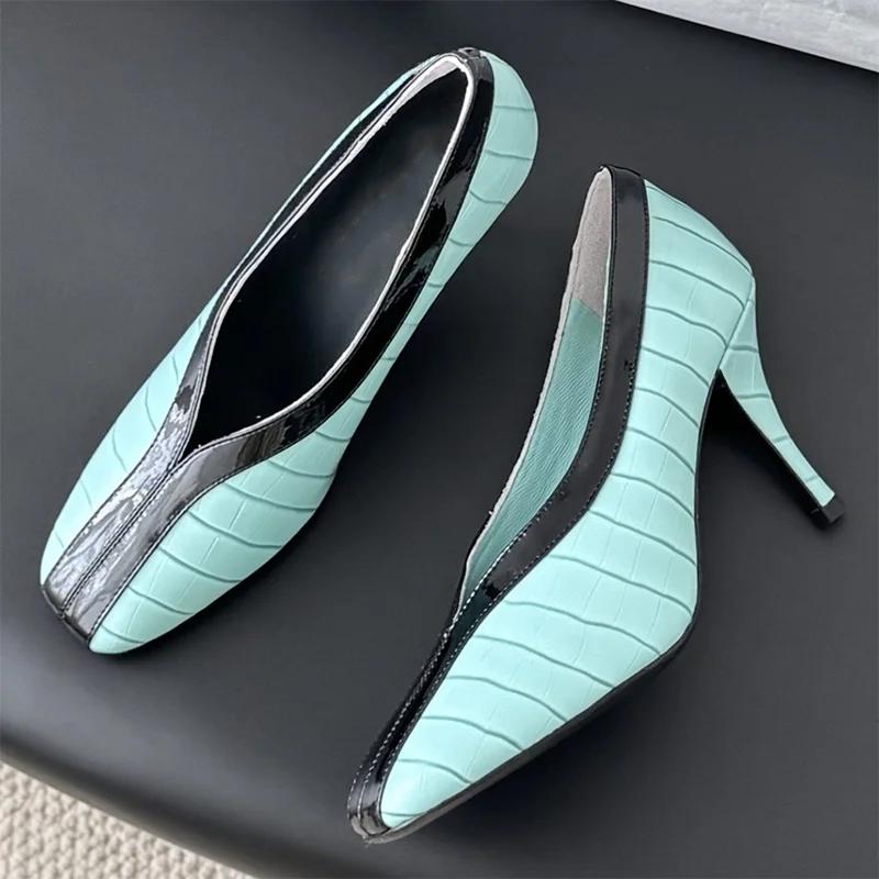 Chaussures plates pour femmes de haute qualité, à bordures contrastées, à découpe peu profonde, avec
