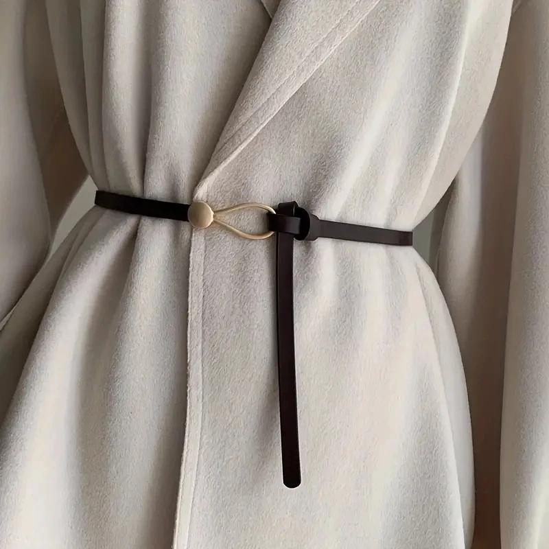 Ceinture nouée vintage sans trou pour femme, ceinture en cuir PU, document solide, environnement déc