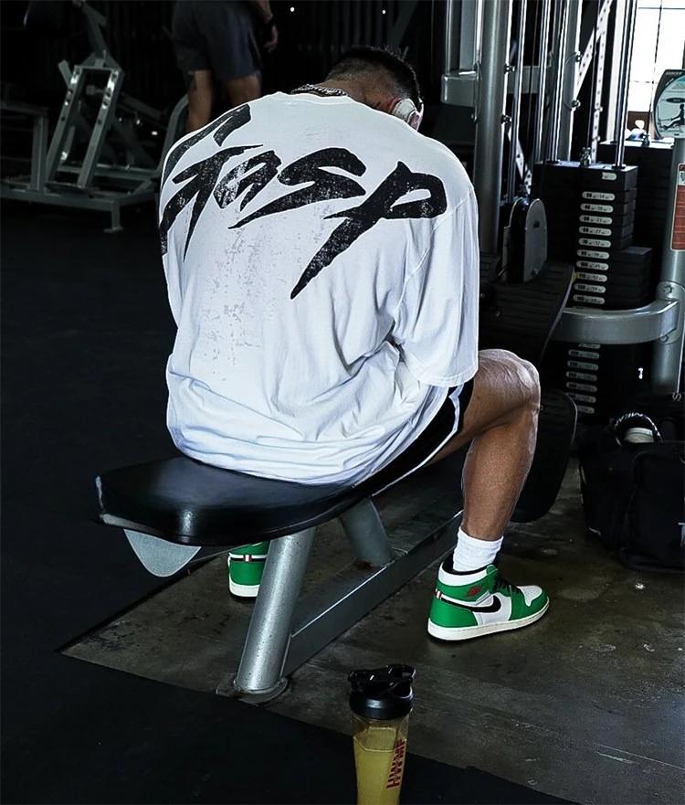 T-shirt d'été GYM American Tough Guy à manches courtes, en coton ample, pour le fitness et le sport,