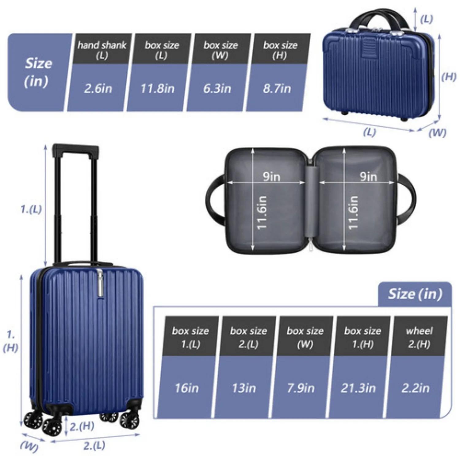 Ensemble de bagages rigides 2 pièces (20"+14") - Spinner gigogne avec 360 °   Roues et serrure TSA, 