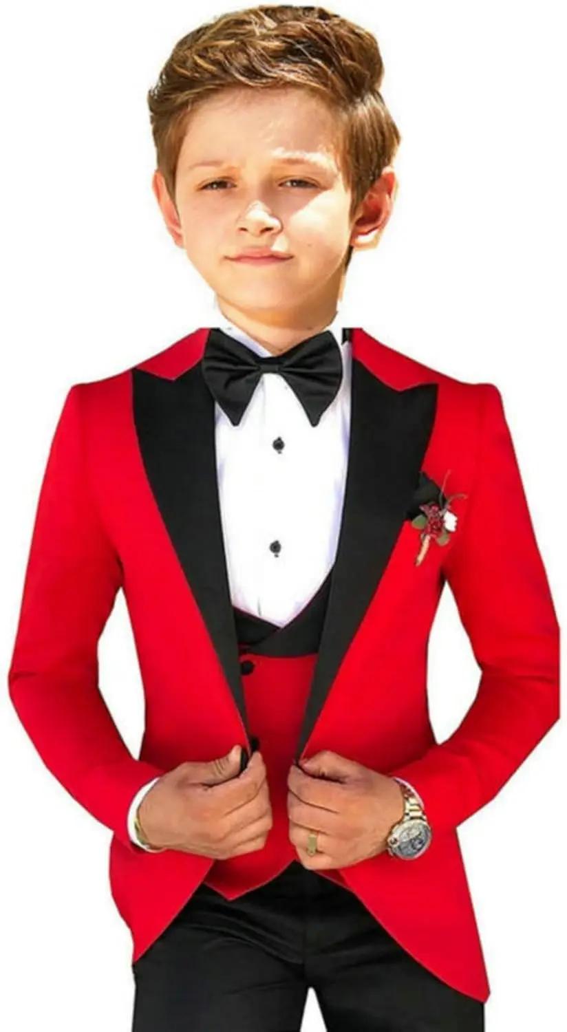 Costumes de mariage formels pour garçons, veste à revers, gilet et pantalon, 3 pièces, costume de sm