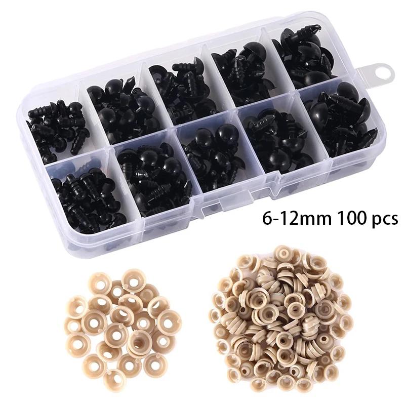 100 pièces 5/6//7/8/9/10/12/14/18/20mm yeux de sécurité en plastique pour jouets bricolage mélange t