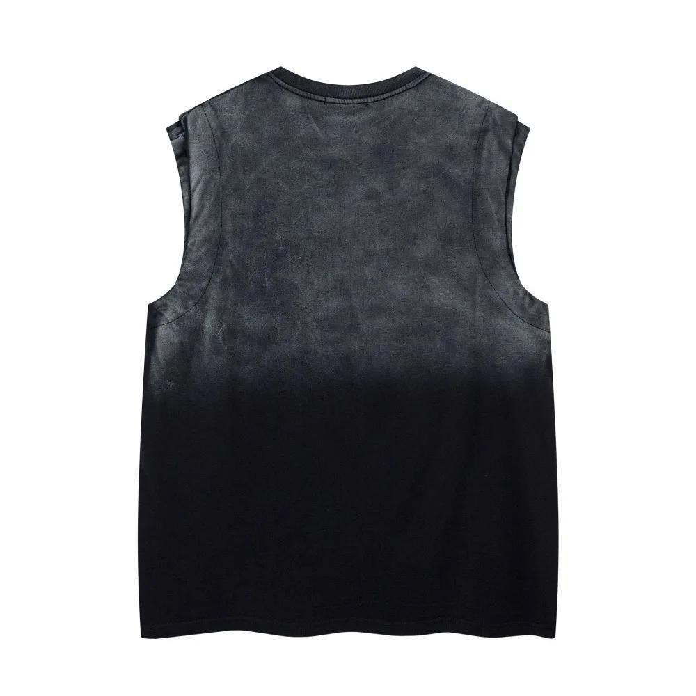 T-shirts d'été débardeurs hommes faux deux rue américaine rétro marque à la mode lourd lavé pur coto