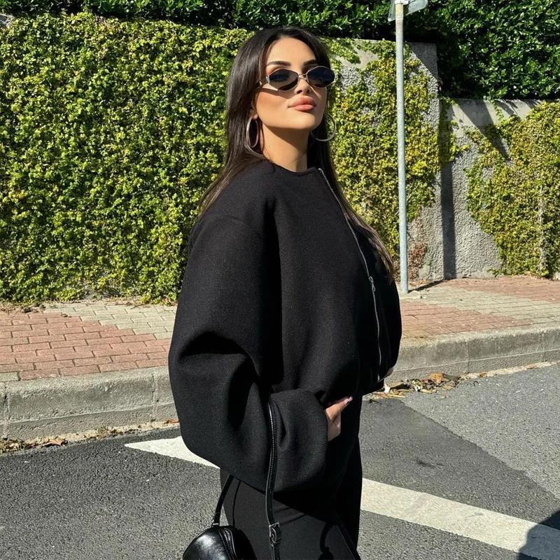 MUJER noir Bomber vestes pour femmes fermeture éclair varsity vestes femmes doux recadrée vestes fem