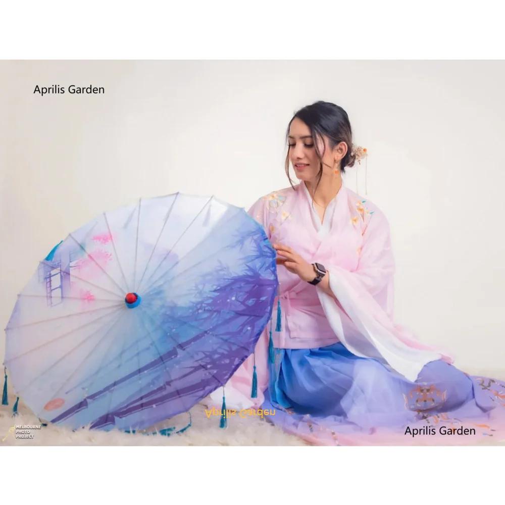 Parapluie en dentelle pour spectacle de danse chinoise, parapluie classique Hanfu en papier à l'huil