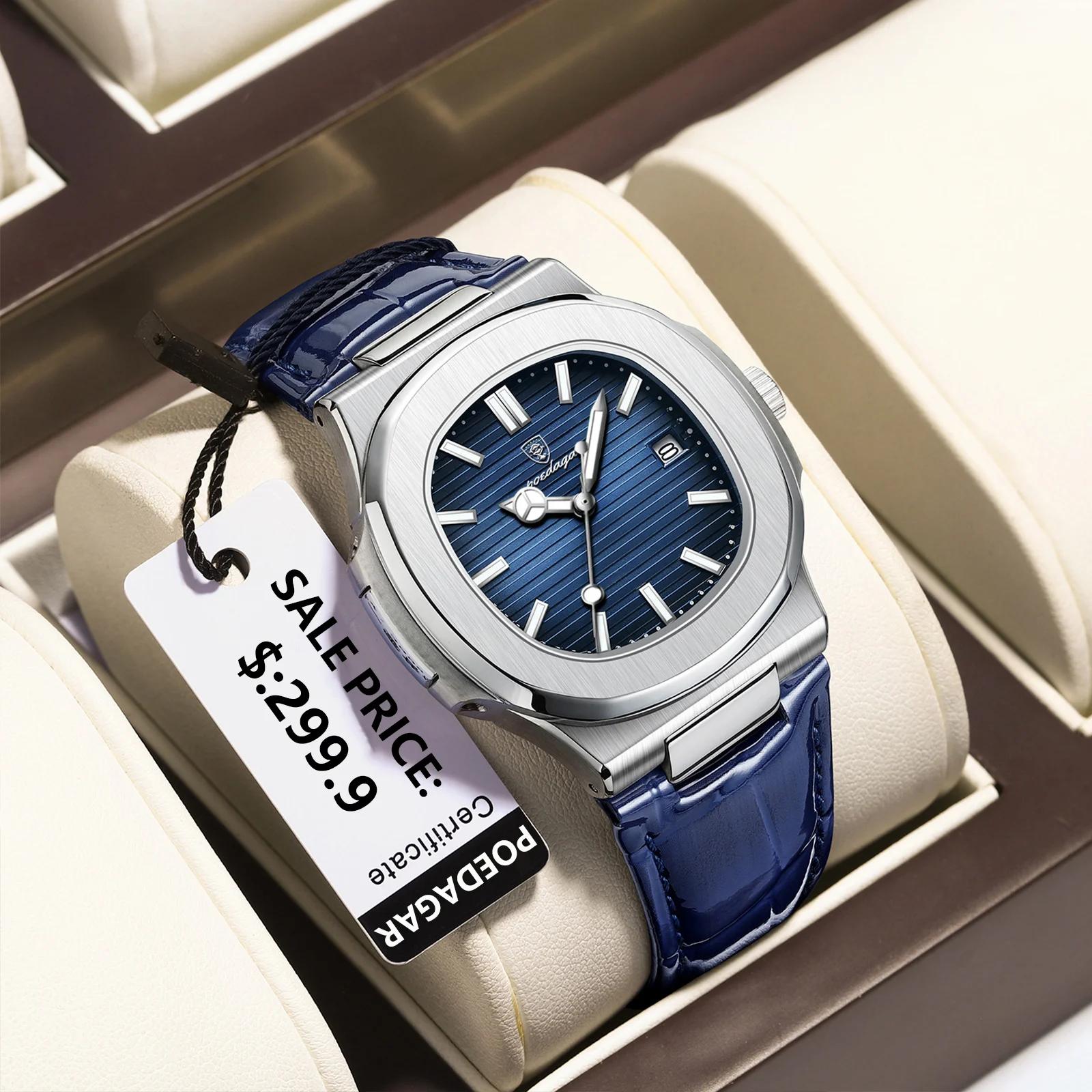POEDAGAR haut de gamme carré homme montre Date étanche lumineux hommes montre-bracelet de haute qual